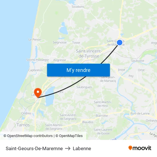 Saint-Geours-De-Maremne to Labenne map