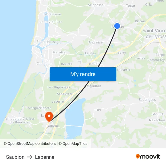 Saubion to Labenne map
