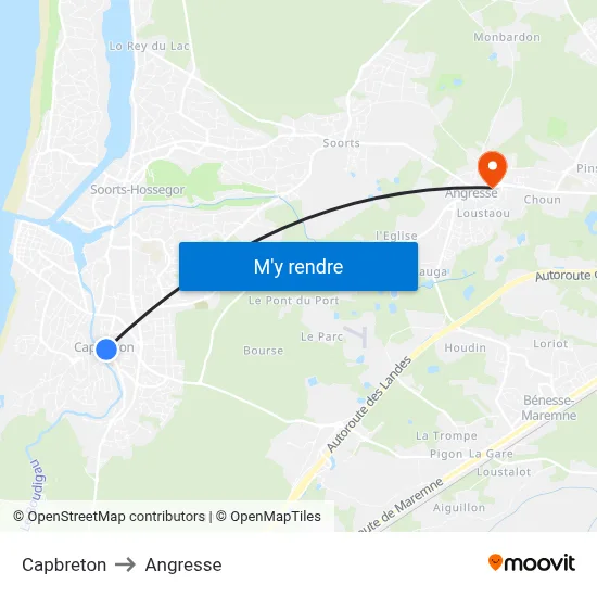 Capbreton to Angresse map