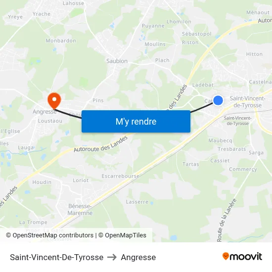 Saint-Vincent-De-Tyrosse to Angresse map
