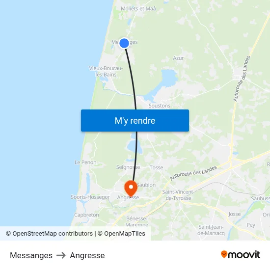 Messanges to Angresse map