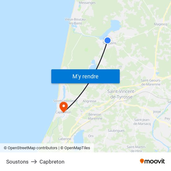 Soustons to Capbreton map