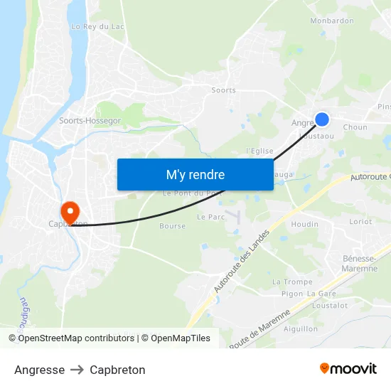 Angresse to Capbreton map