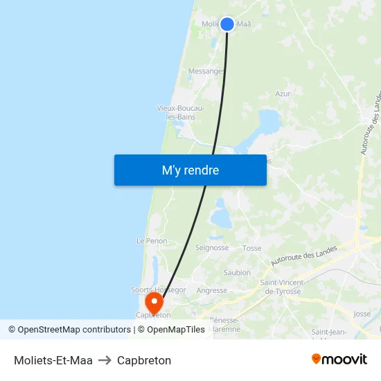 Moliets-Et-Maa to Capbreton map