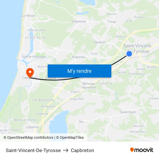 Saint-Vincent-De-Tyrosse to Capbreton map
