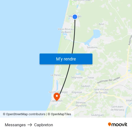Messanges to Capbreton map
