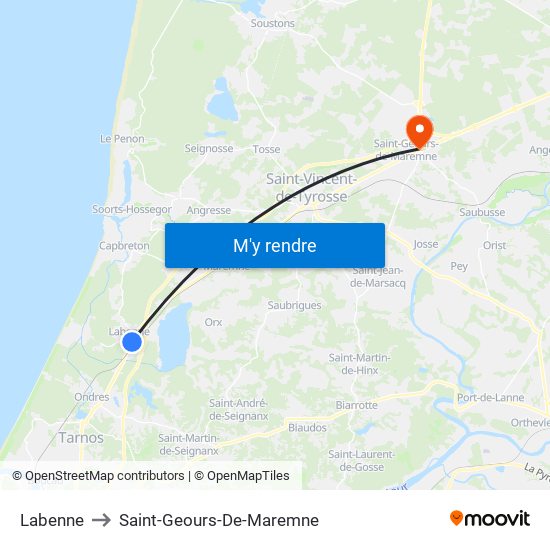 Labenne to Saint-Geours-De-Maremne map