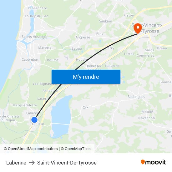 Labenne to Saint-Vincent-De-Tyrosse map