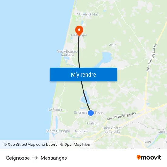 Seignosse to Messanges map
