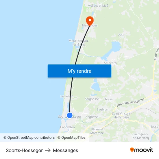 Soorts-Hossegor to Messanges map