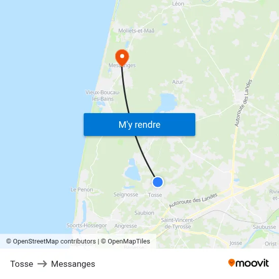 Tosse to Messanges map