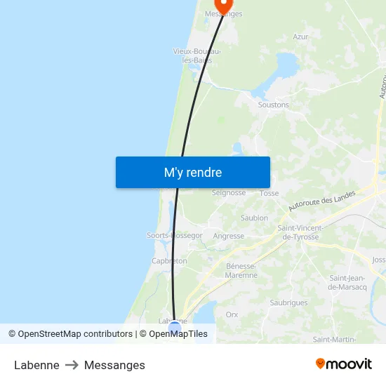 Labenne to Messanges map