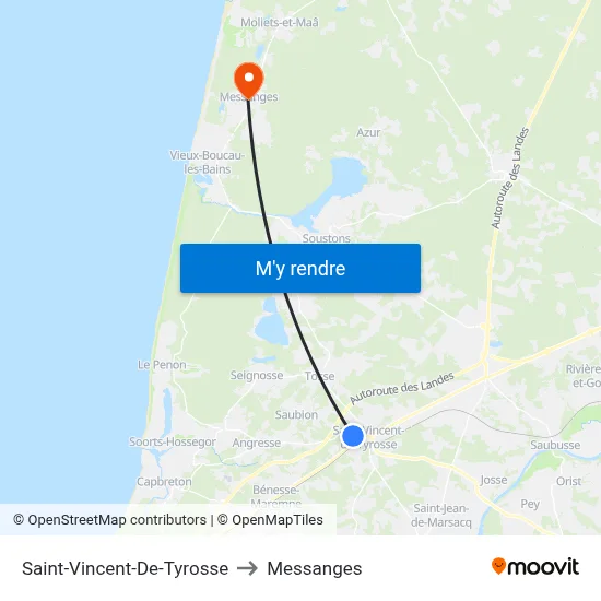 Saint-Vincent-De-Tyrosse to Messanges map