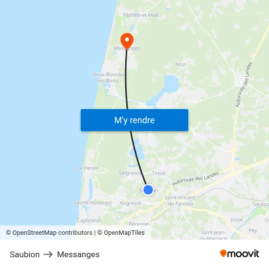 Saubion to Messanges map