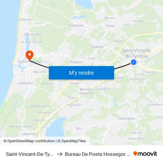 Saint-Vincent-De-Tyrosse to Bureau De Poste Hossegor Centre map