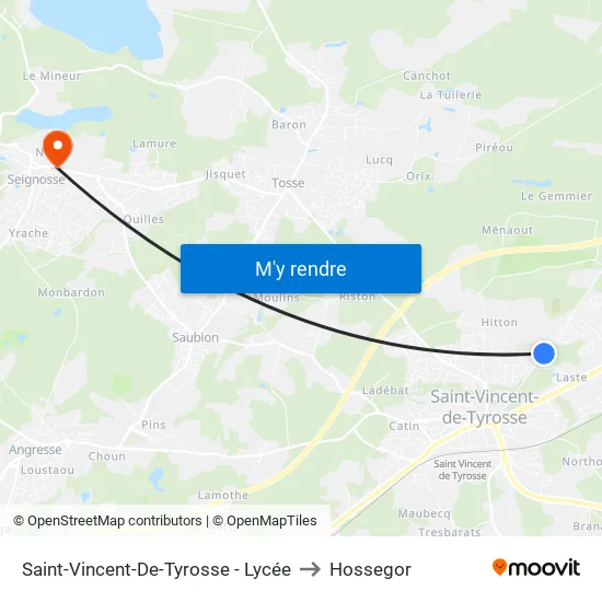 Saint-Vincent-De-Tyrosse - Lycée to Hossegor map