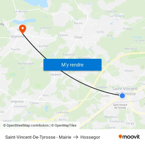 Saint-Vincent-De-Tyrosse - Mairie to Hossegor map