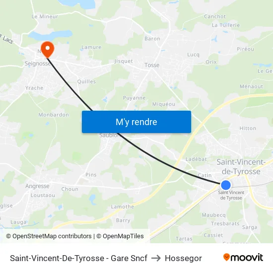 Saint-Vincent-De-Tyrosse - Gare Sncf to Hossegor map