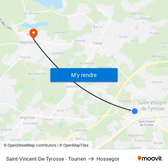 Saint-Vincent-De-Tyrosse - Tourren to Hossegor map