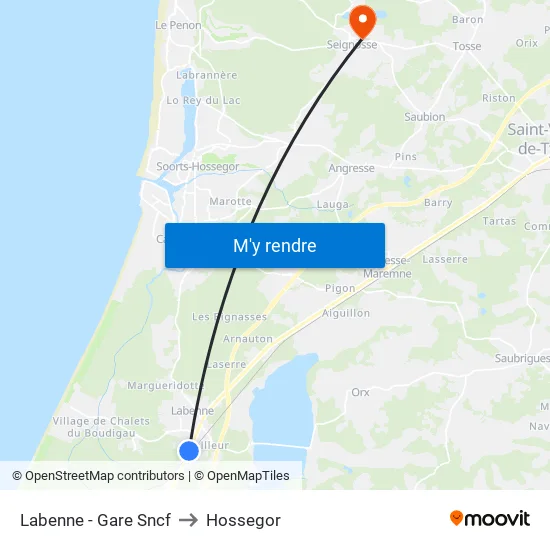 Labenne - Gare Sncf to Hossegor map