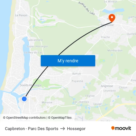 Capbreton - Parc Des Sports to Hossegor map