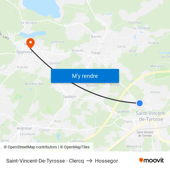 Saint-Vincent-De-Tyrosse - Clercq to Hossegor map