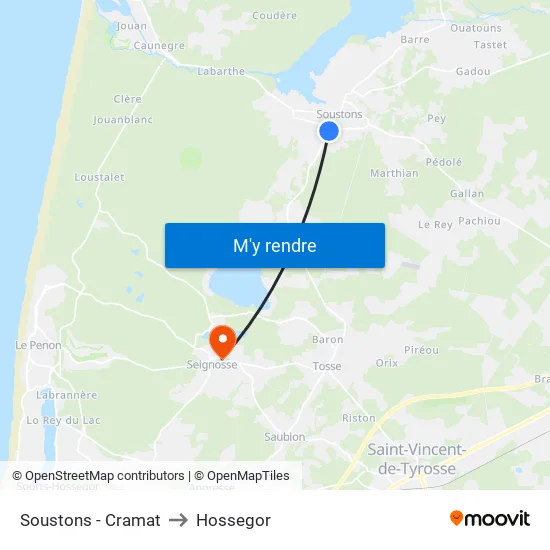 Soustons - Cramat to Hossegor map