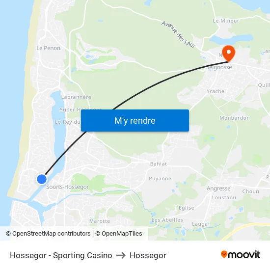 Hossegor - Sporting Casino to Hossegor map