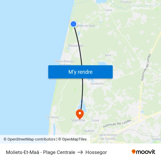 Moliets-Et-Maâ - Plage Centrale to Hossegor map