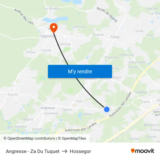 Angresse - Za Du Tuquet to Hossegor map