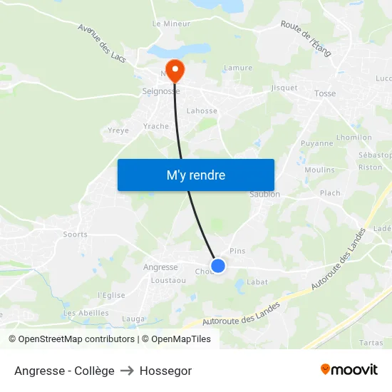 Angresse - Collège to Hossegor map