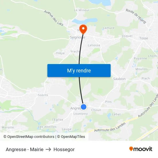 Angresse - Mairie to Hossegor map