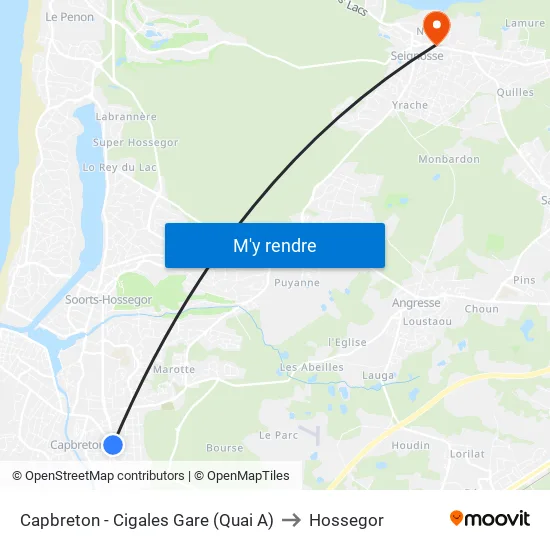 Capbreton - Cigales Gare (Quai A) to Hossegor map