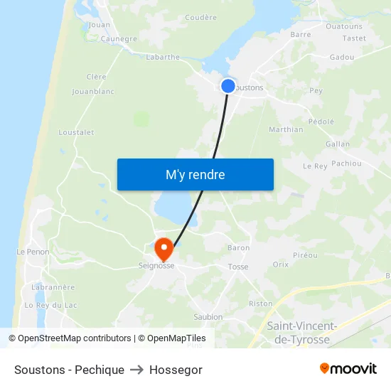 Soustons - Pechique to Hossegor map