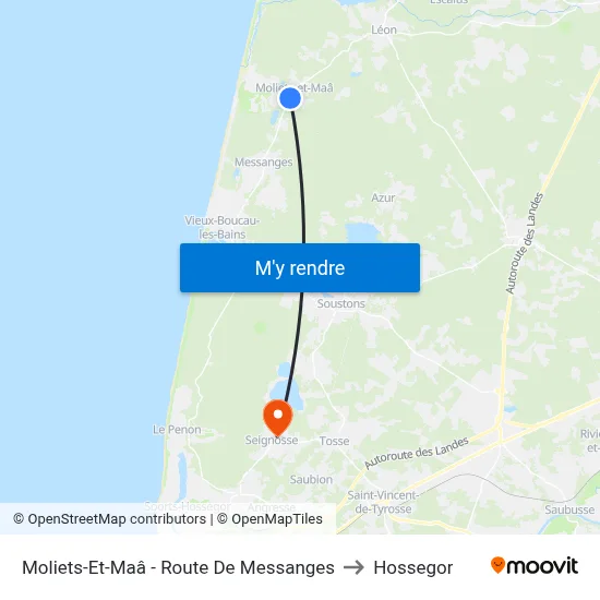 Moliets-Et-Maâ - Route De Messanges to Hossegor map