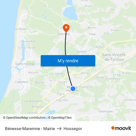Bénesse-Maremne - Mairie to Hossegor map