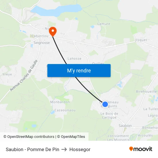 Saubion - Pomme De Pin to Hossegor map