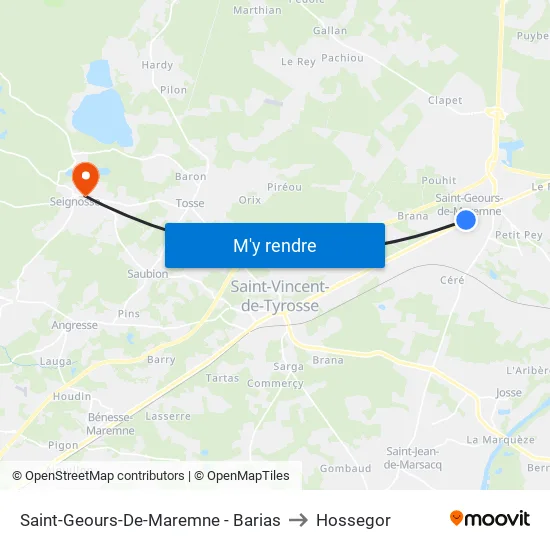 Saint-Geours-De-Maremne - Barias to Hossegor map