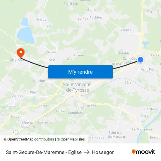 Saint-Geours-De-Maremne - Église to Hossegor map