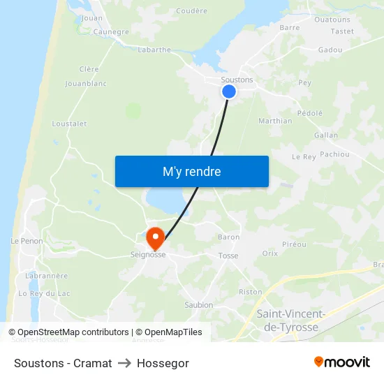 Soustons - Cramat to Hossegor map