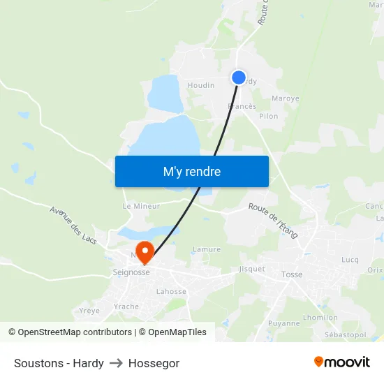 Soustons - Hardy to Hossegor map