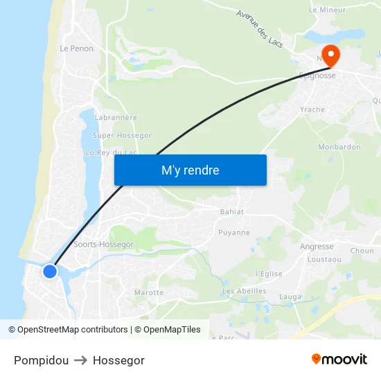 Pompidou to Hossegor map