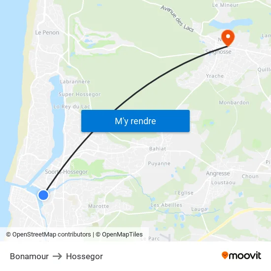 Bonamour to Hossegor map