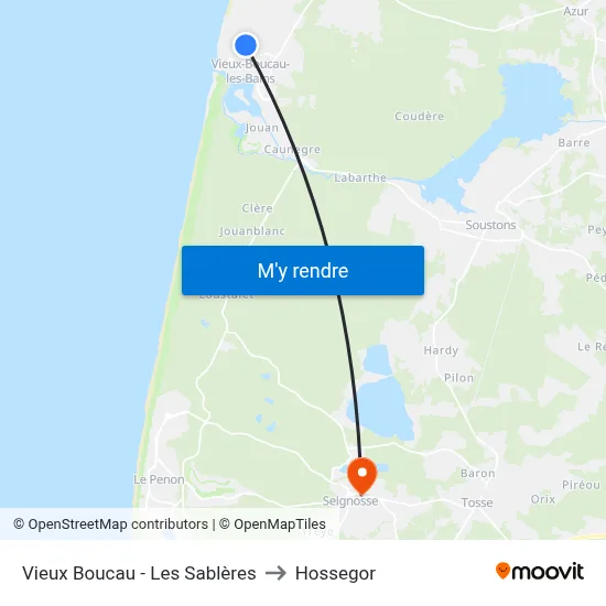 Vieux Boucau - Les Sablères to Hossegor map