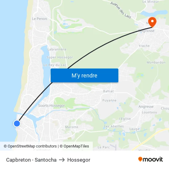 Capbreton - Santocha to Hossegor map