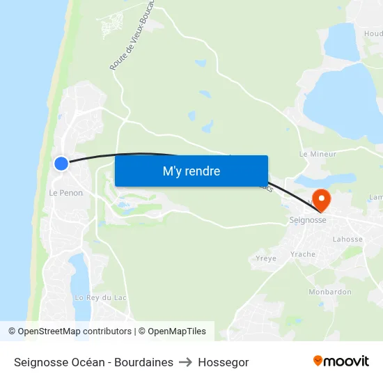 Seignosse Océan - Bourdaines to Hossegor map
