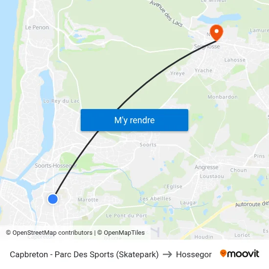 Capbreton - Parc Des Sports (Skatepark) to Hossegor map