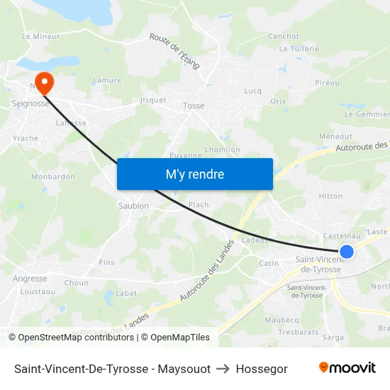 Saint-Vincent-De-Tyrosse - Maysouot to Hossegor map