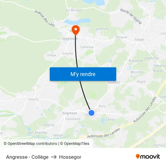 Angresse - Collège to Hossegor map