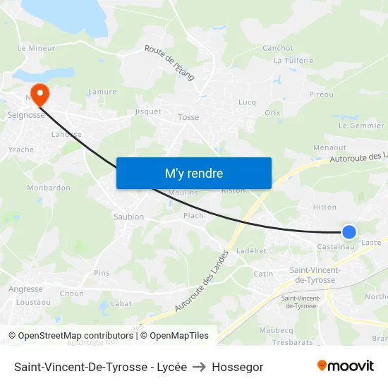 Saint-Vincent-De-Tyrosse - Lycée to Hossegor map
